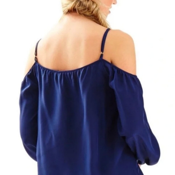 Lilly Pulitzer 100% Silk Candice Top Women's XS True Navy Retro Y2K Minimalist - Picture 6 of 11